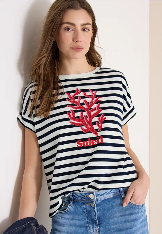 Kurzarm Sweatshirt mit breiten Streifen universal blue