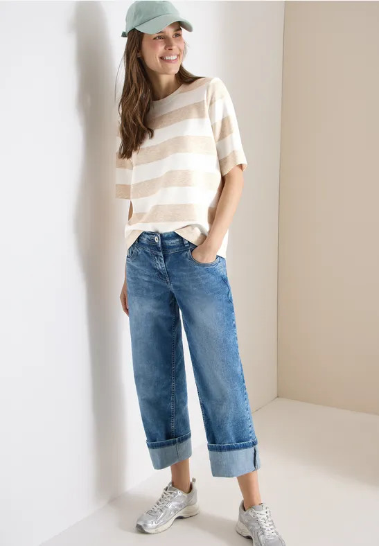 Kurzarm Sweatshirt mit Streifen grain beige