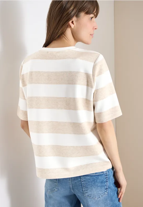 Kurzarm Sweatshirt mit Streifen grain beige