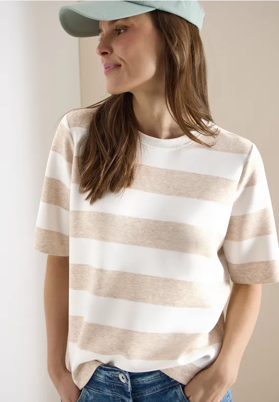Kurzarm Sweatshirt mit Streifen grain beige