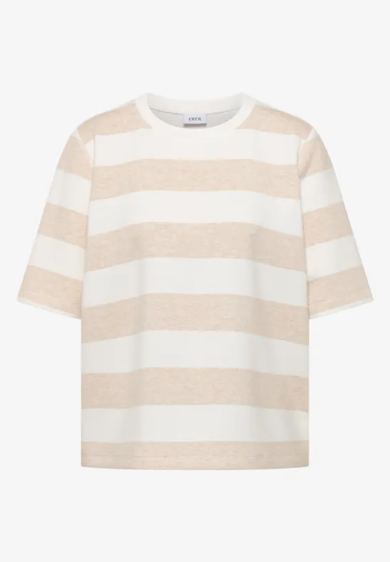 Kurzarm Sweatshirt mit Streifen grain beige