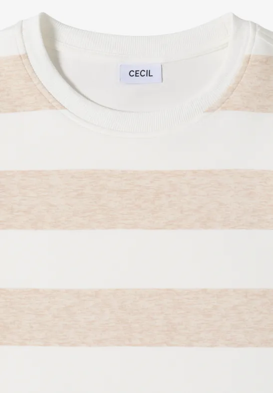 Kurzarm Sweatshirt mit Streifen grain beige