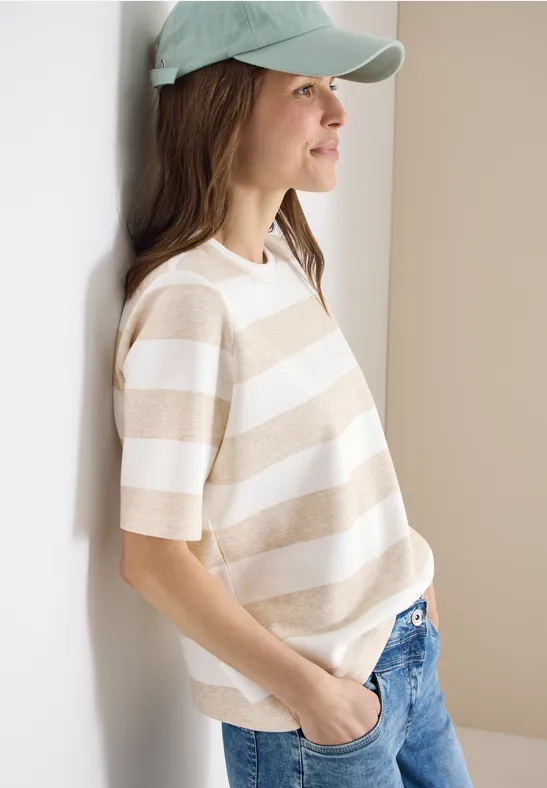 Kurzarm Sweatshirt mit Streifen grain beige