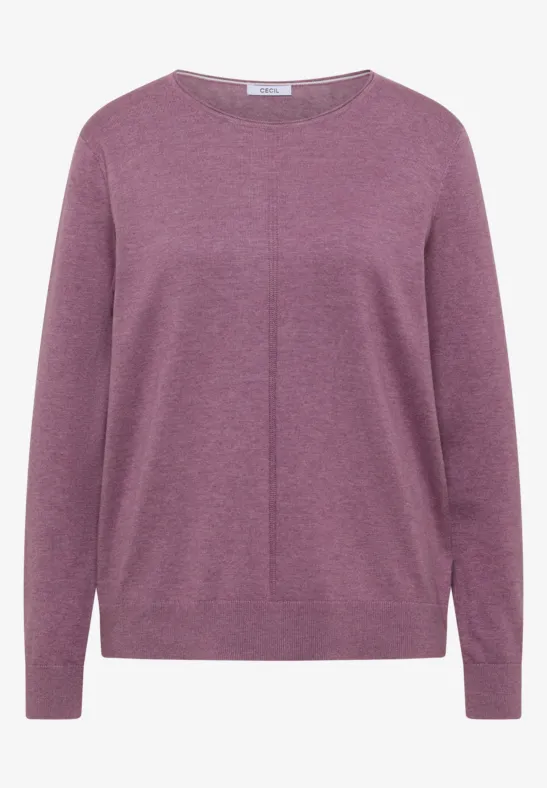 Un pull violet simple à manches longues et col rond.