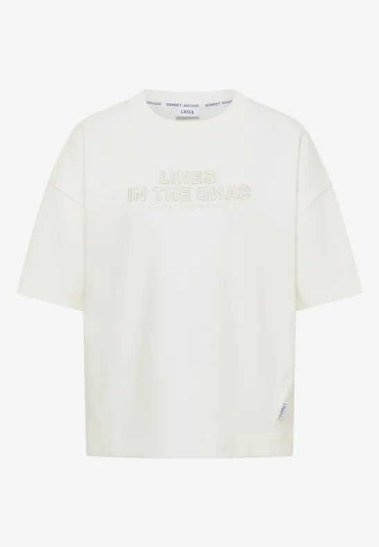 T-shirt blanc à coupe ample avec inscription ton sur ton sur le devant.