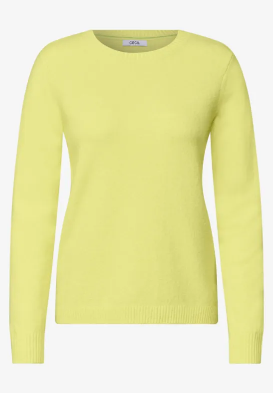 Pull jaune clair à manches longues et col rond.