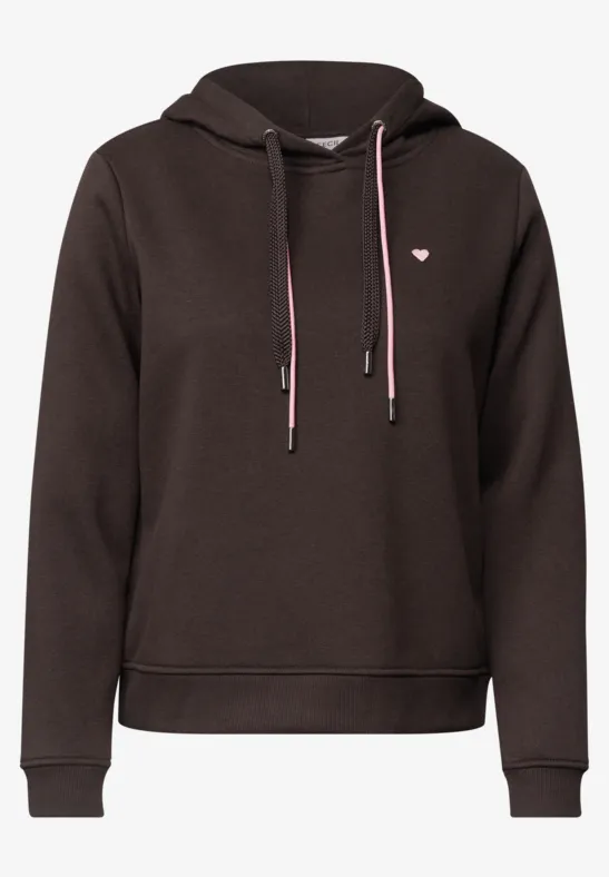 Sweat à capuche marron foncé avec petit logo brodé et cordons