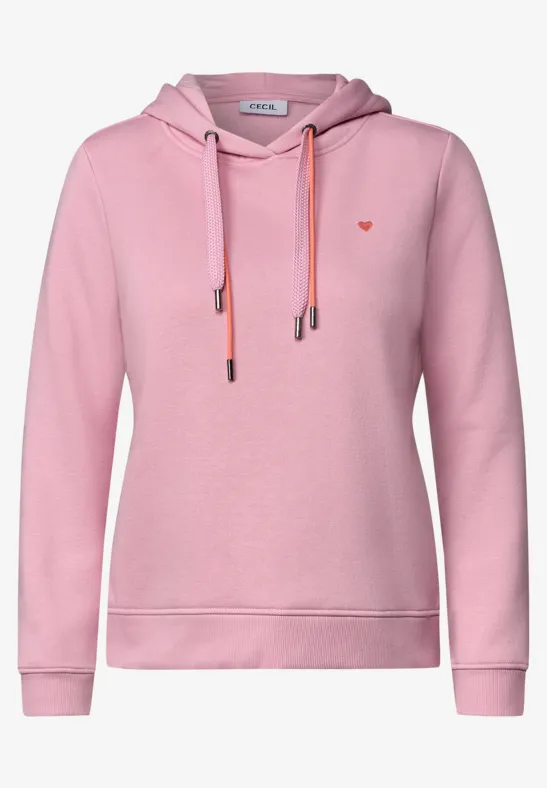 Sweat à capuche rose pâle avec cordons ajustables et finitions côtelées