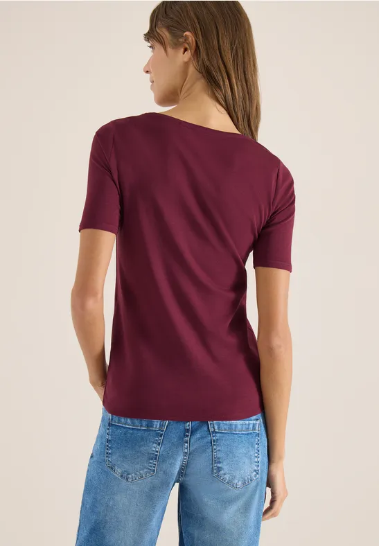 Basic T-Shirt mit Rundhals in Unifarbe sweet grape red