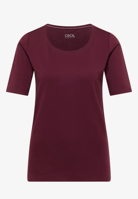 Basic T-Shirt mit Rundhals in Unifarbe sweet grape red