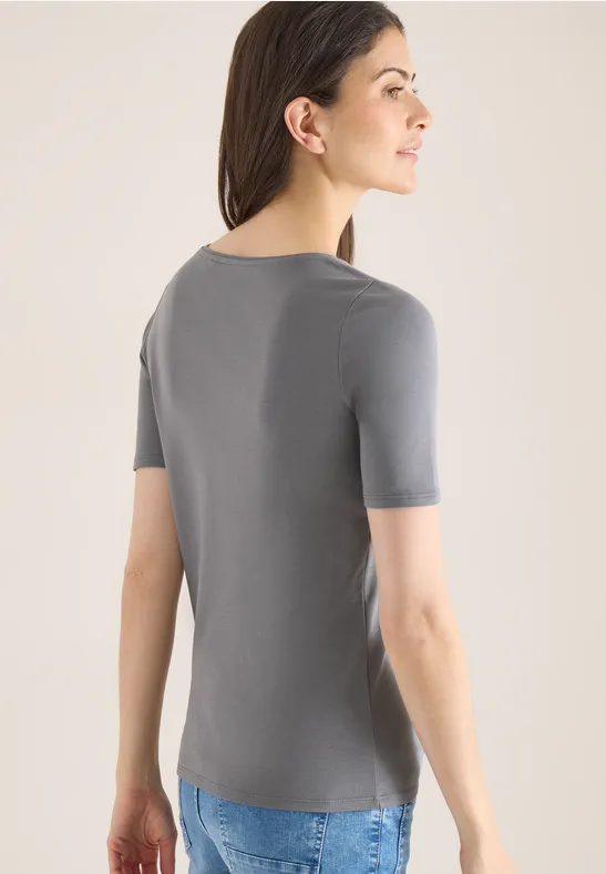 Basic T-Shirt mit Rundhals in Unifarbe graphite light grey