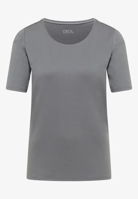 Basic T-Shirt mit Rundhals in Unifarbe graphite light grey