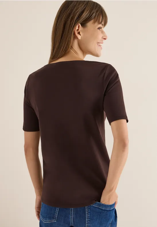 T-Shirt in Unifarbe tartufo brown