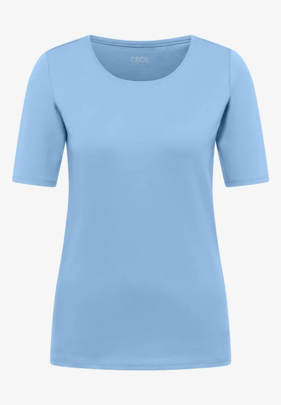 Basic T-Shirt mit Rundhals in Unifarbe cloud blue