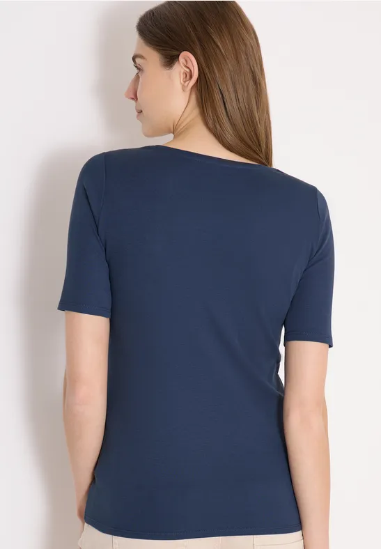 Basic T-Shirt mit Rundhals in Unifarbe sporty denim blue