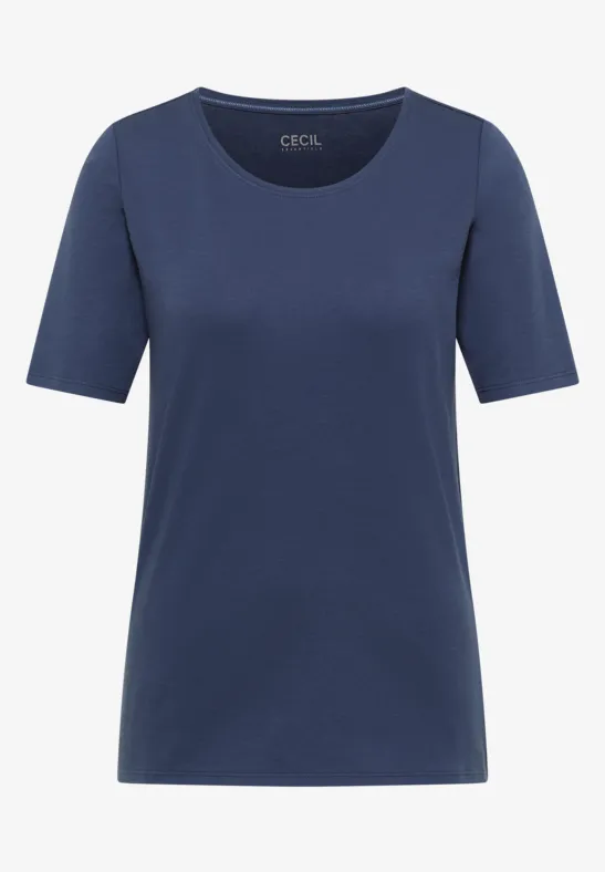 Basic T-Shirt mit Rundhals in Unifarbe sporty denim blue