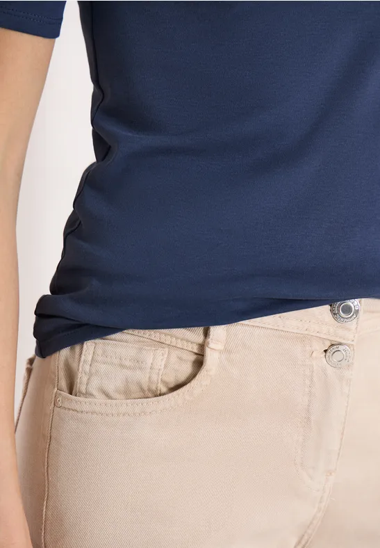 Basic T-Shirt mit Rundhals in Unifarbe sporty denim blue