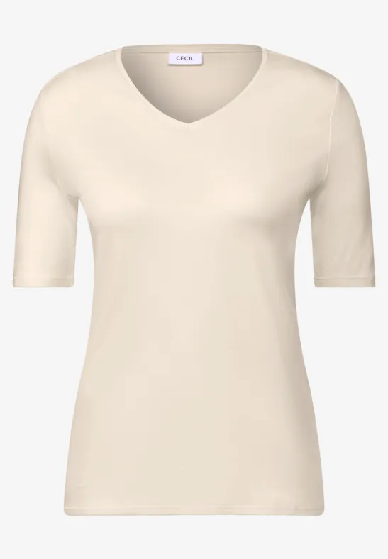 T-shirt à col en V light beige