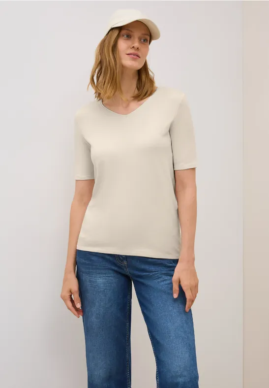 T-shirt à col en V light beige