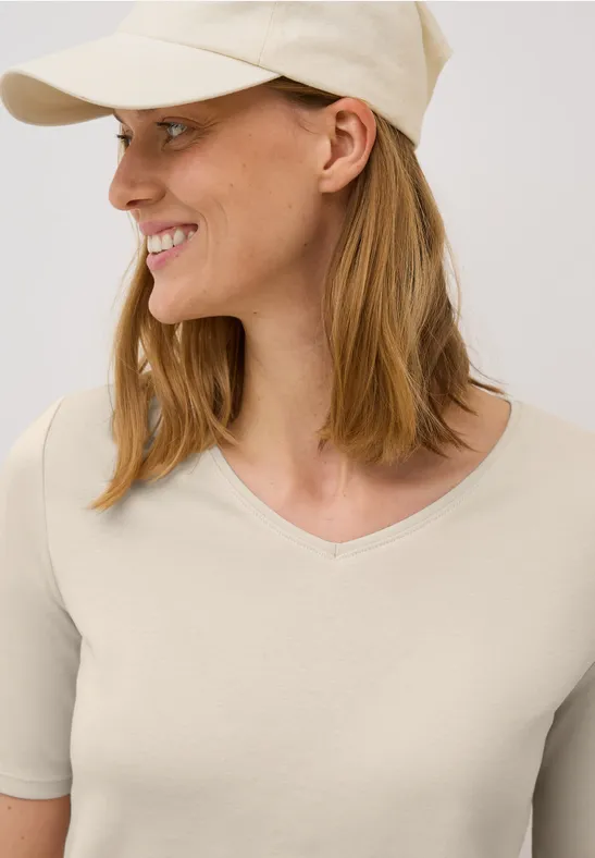 T-shirt à col en V light beige