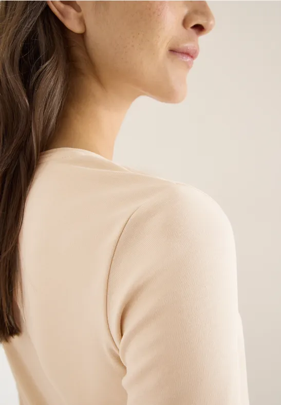 Basic Langarmshirt pearl beige