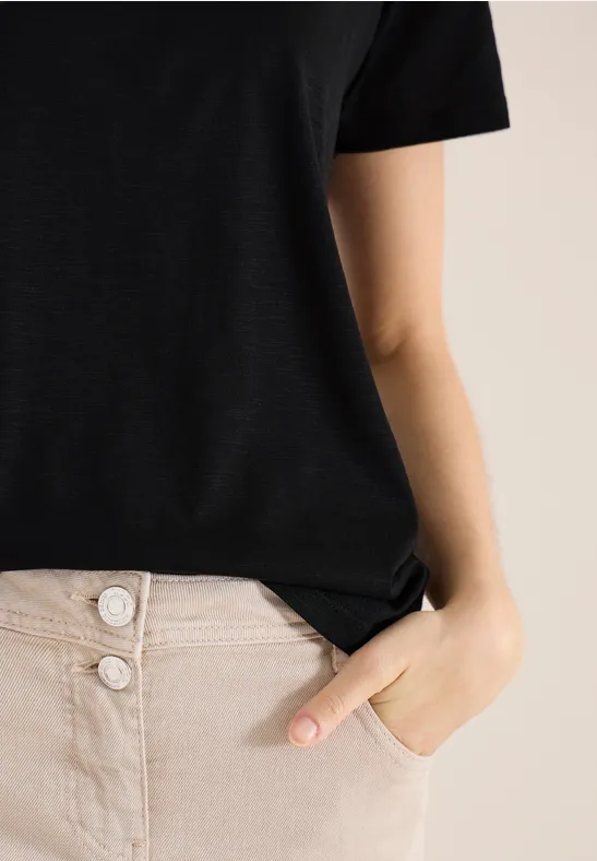 Basic T-Shirt mit Rundhals in Unifarbe Black