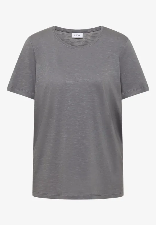 Graues, schlichtes T-Shirt mit Rundhalsausschnitt