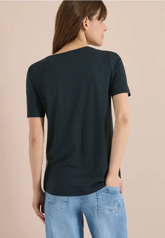 Basic T-Shirt mit Rundhals in Unifarbe deep petrol blue