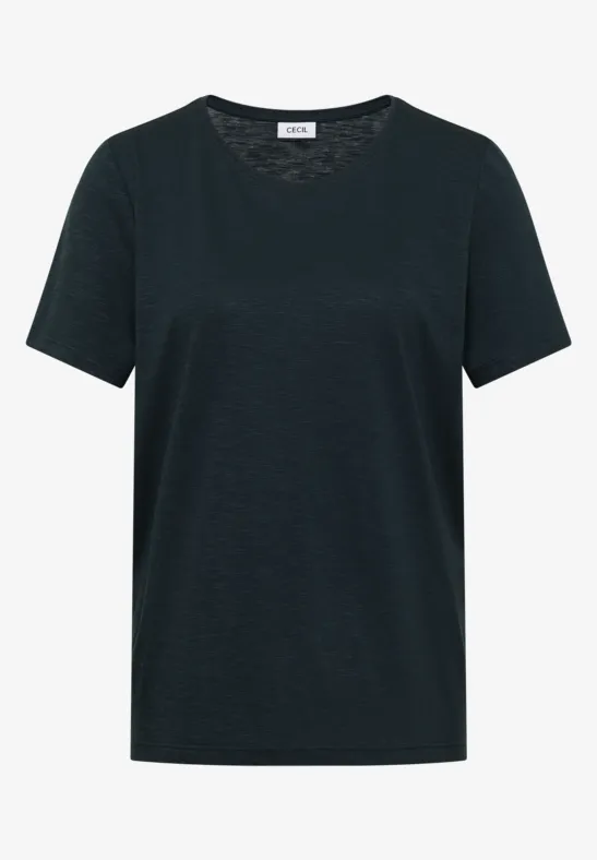 Basic T-Shirt mit Rundhals in Unifarbe deep petrol blue