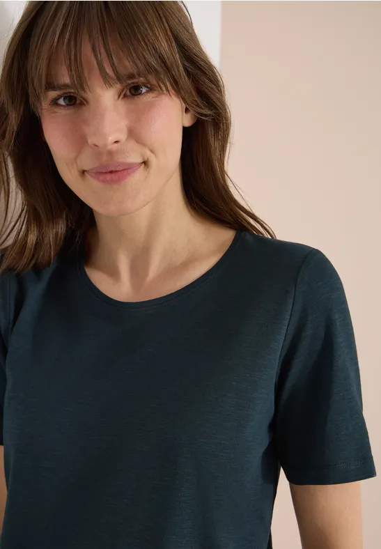 Basic T-Shirt mit Rundhals in Unifarbe deep petrol blue