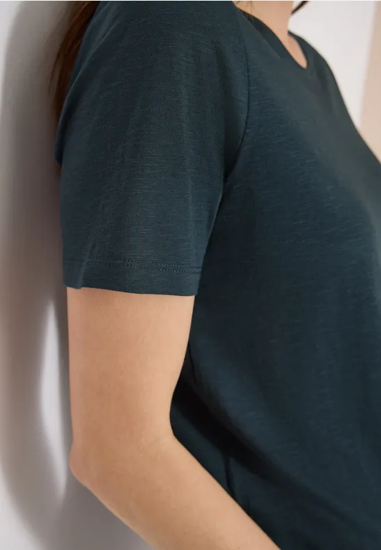 Basic T-Shirt mit Rundhals in Unifarbe deep petrol blue