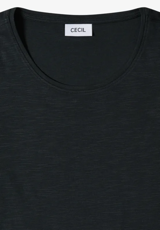 Schwarzes Rundhalsshirt mit kleinem CECIL-Logo am Nacken