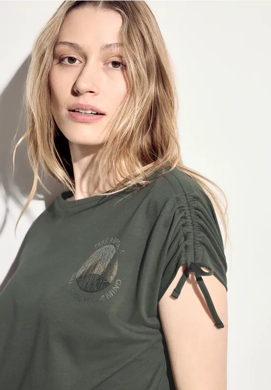 T-Shirt mit Raffung cool khaki