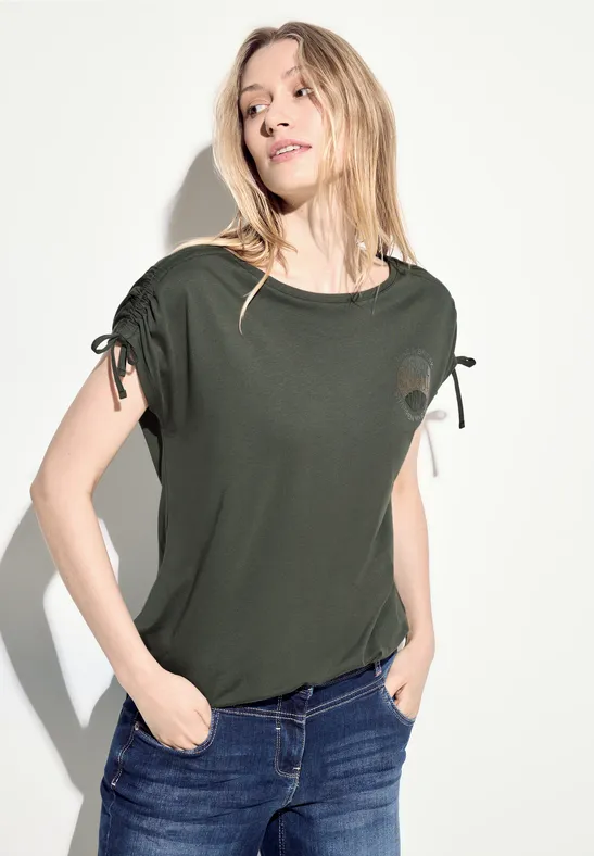 T-Shirt mit Raffung cool khaki