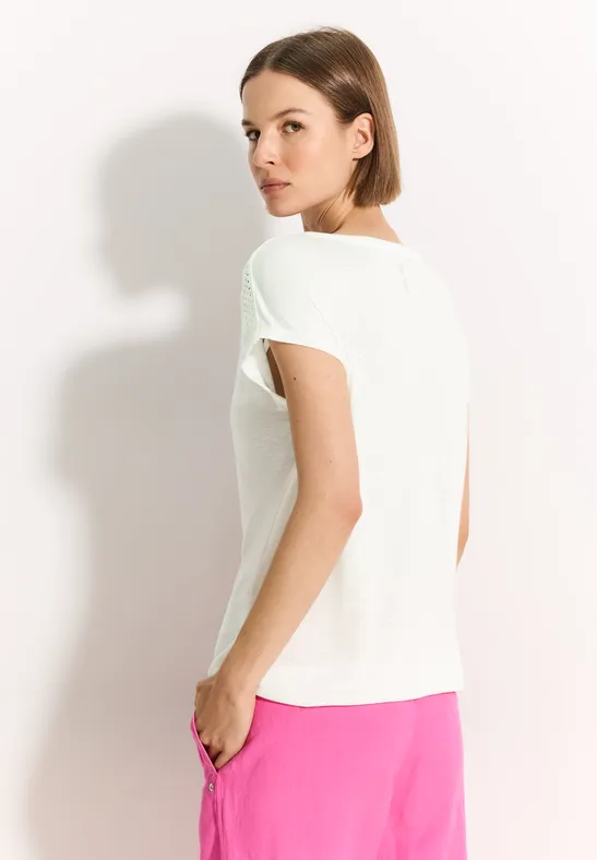 T-shirt avec détail en dentelle vanilla white