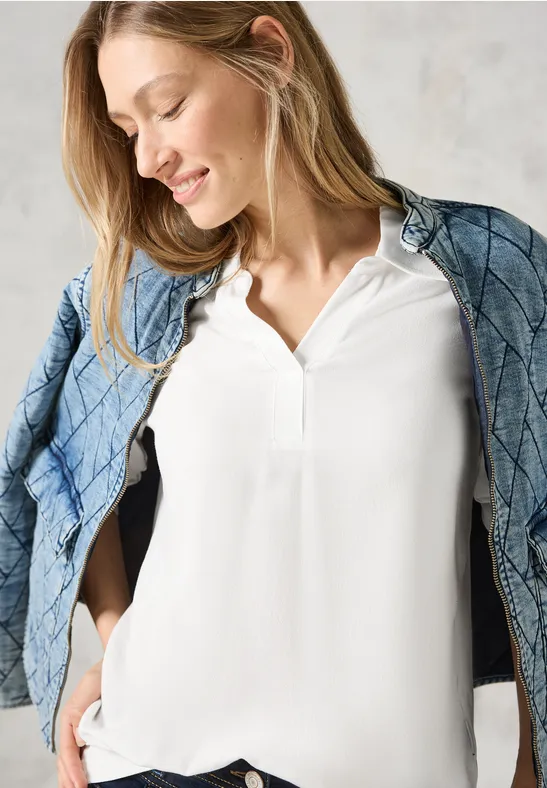 Blusenshirt mit Materialmix vanilla white