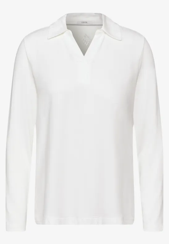Blusenshirt mit Materialmix vanilla white