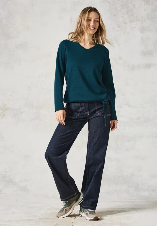 T-shirt jacquard avec col en V atlantic green