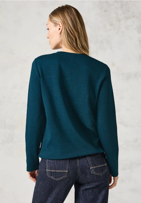 T-shirt jacquard avec col en V atlantic green