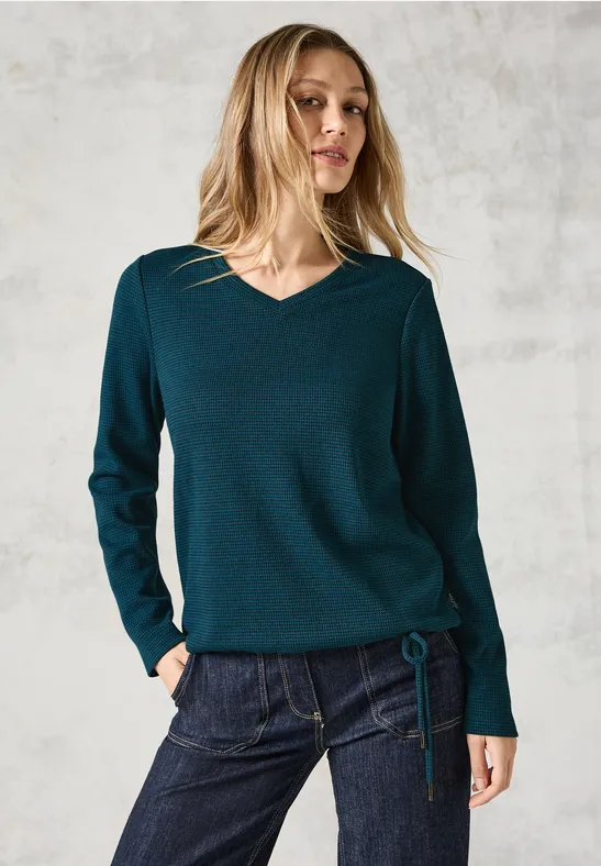 T-shirt jacquard avec col en V atlantic green