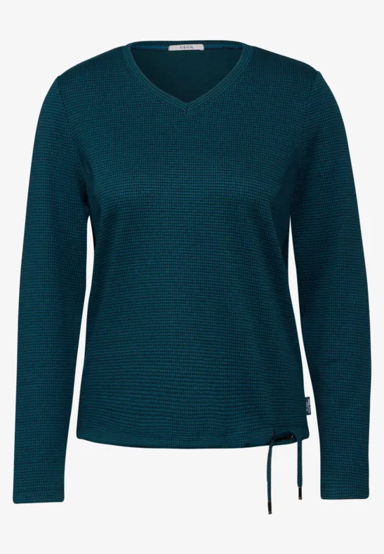 T-shirt jacquard avec col en V atlantic green