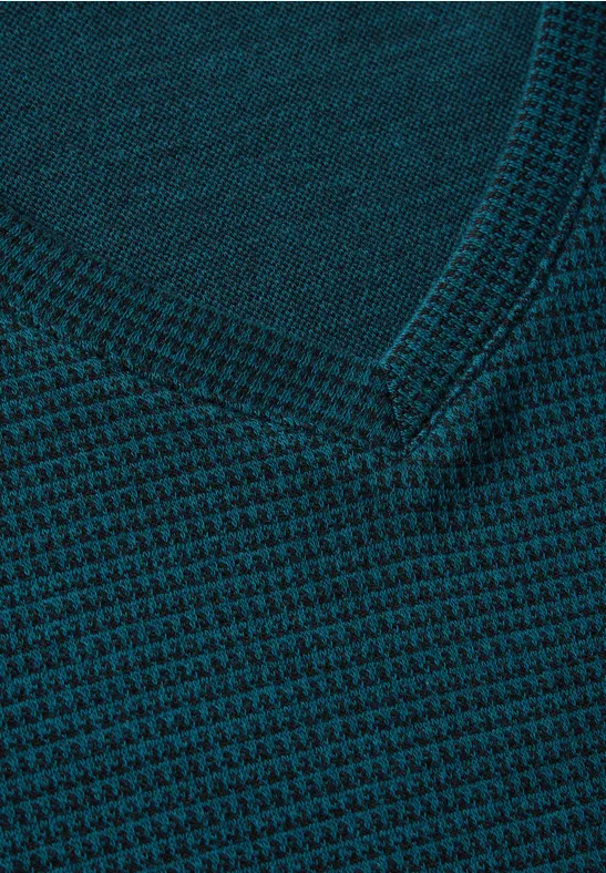 T-shirt jacquard avec col en V atlantic green