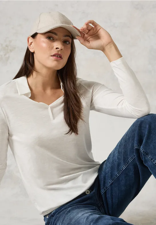 Shirt mit Polokragen vanilla white