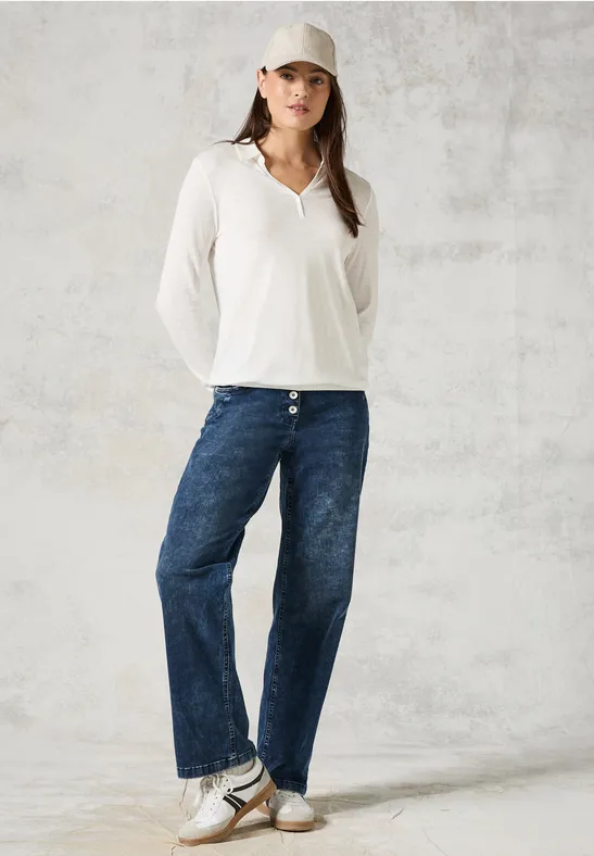 Shirt mit Polokragen vanilla white