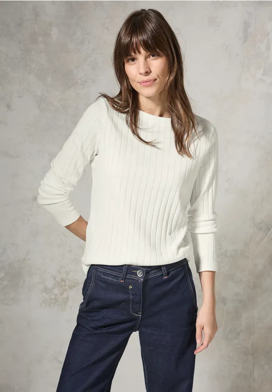 Shirt met geribbelde structuur vanilla white