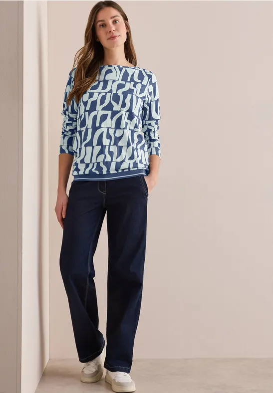 T-shirt imprimé à structure côtelée true navy