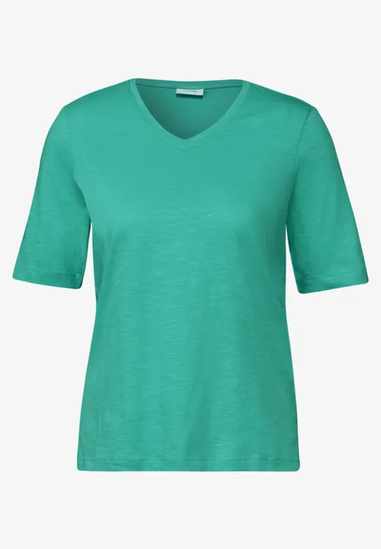 Koszulka Basic z dekoltem w szpic agave green