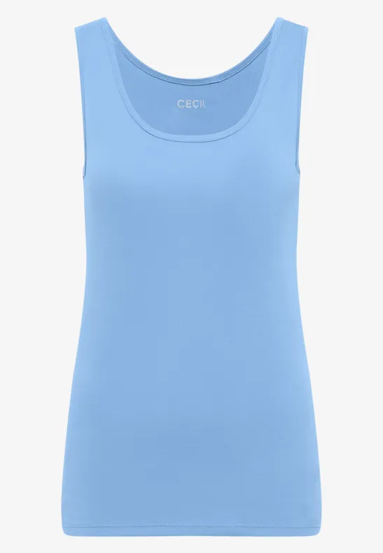 Hellblaues ärmelloses Tanktop mit rundem Halsausschnitt