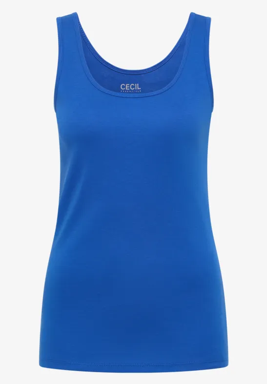 Ein schlichtes, ärmelloses Tanktop in kräftigem Blau.