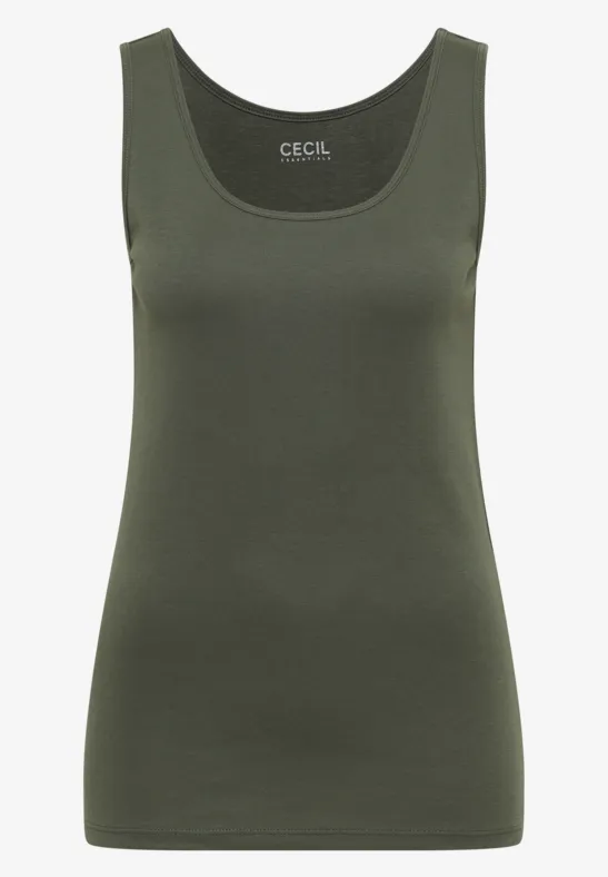 Ärmelloses, olivegrünes Tanktop mit rundem Ausschnitt von Cecil.